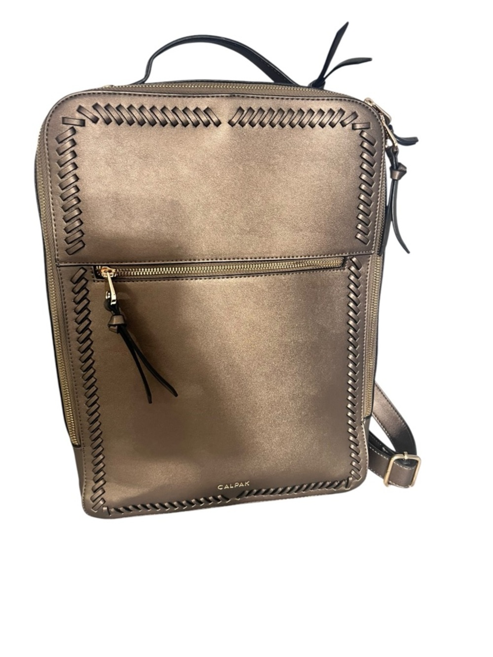 Calpak Metallic Bronze Braided Trim Kaya 15 laptop Backpack